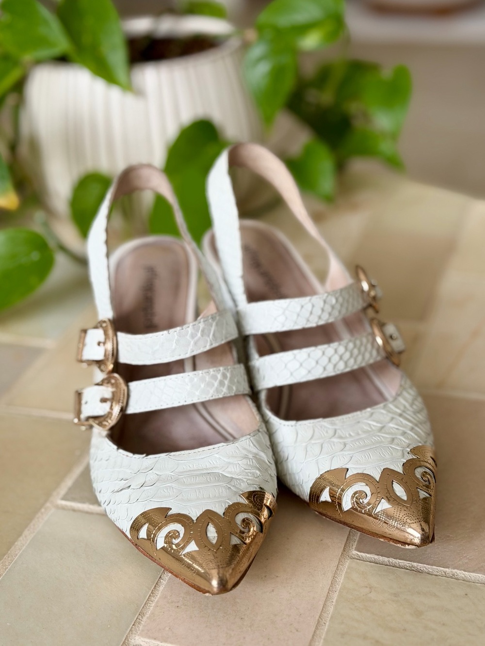 Jeffrey Campbell Walter Slingback Heels with Gold Buckle Detail - 7.5 - Picture 3 of 9